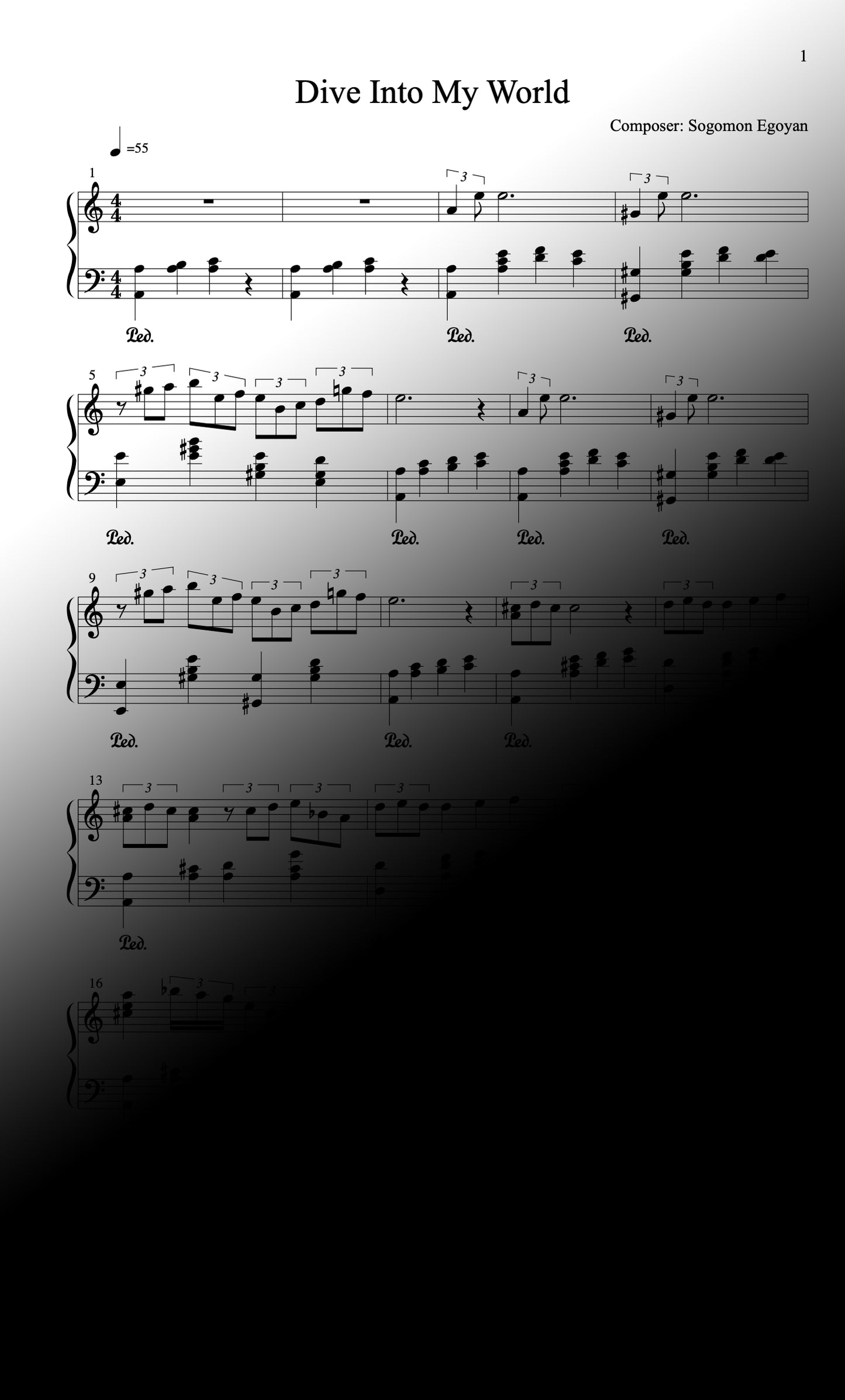 Dive into My World - Piano Sheet Music