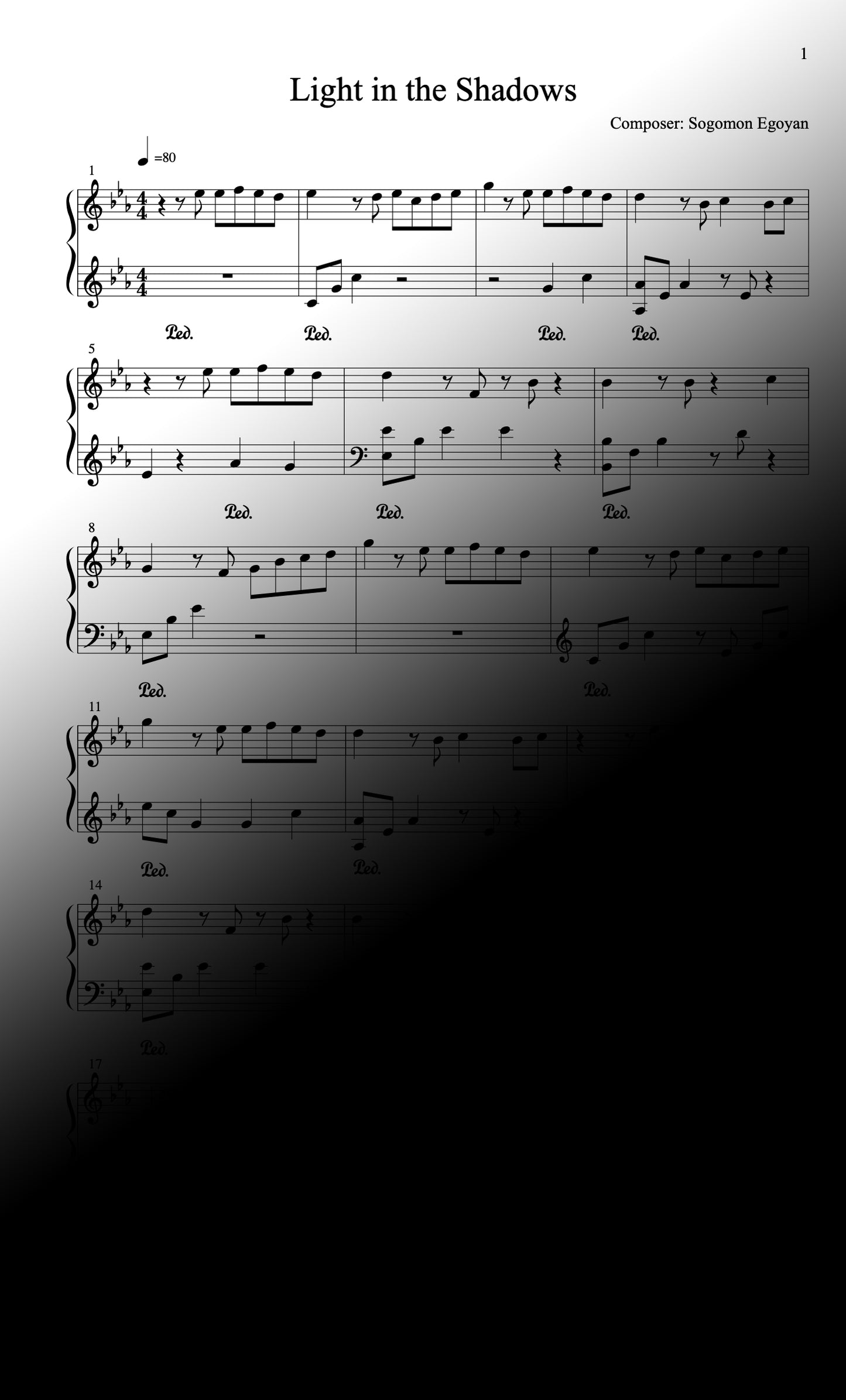 Light in the Shadows - Piano Sheet Music