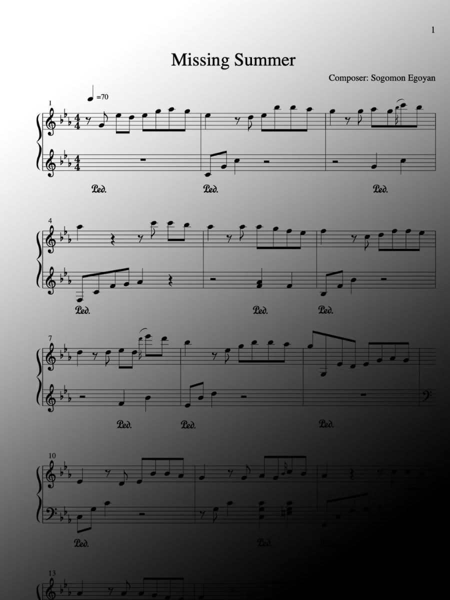 Missing Summer - Piano Sheet Music
