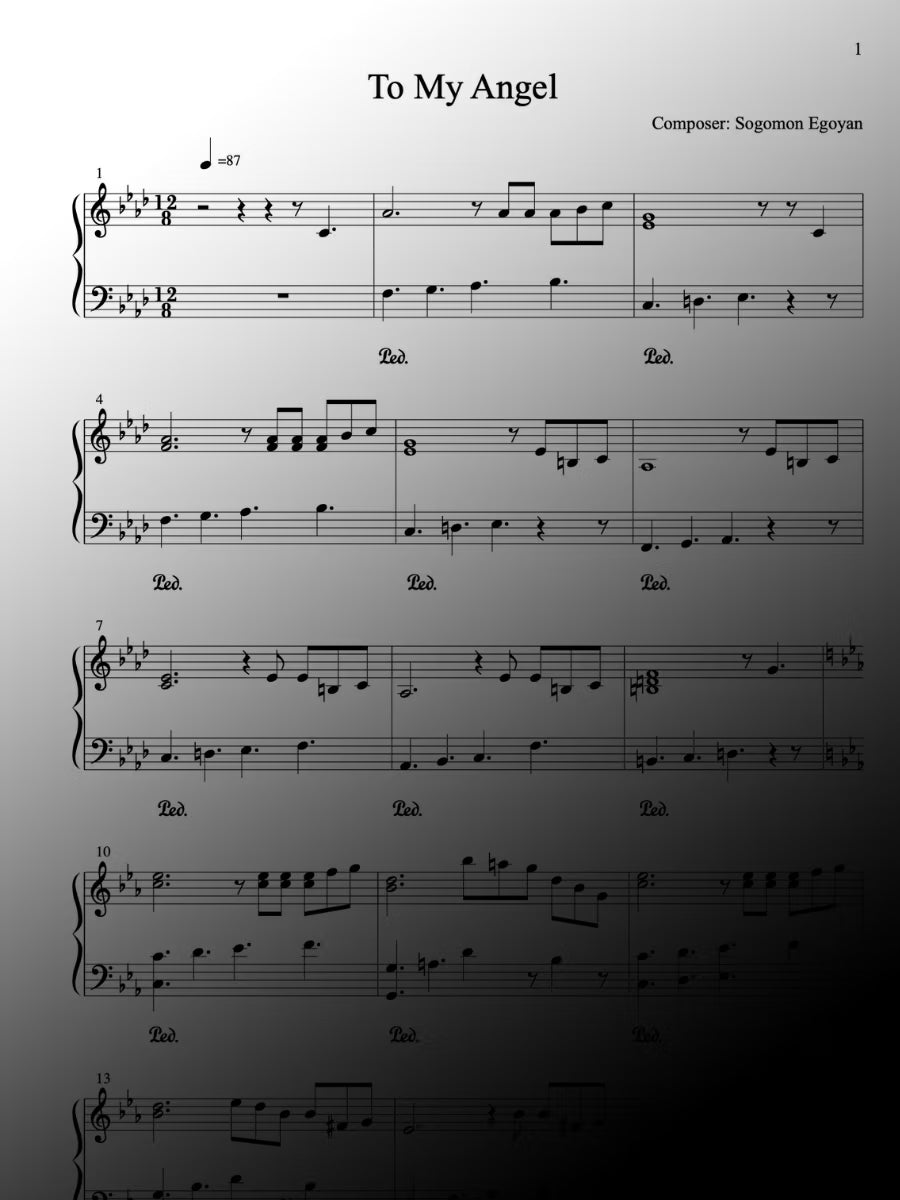 To My Angel - Piano Sheet Music (Advanced and Easy versions)