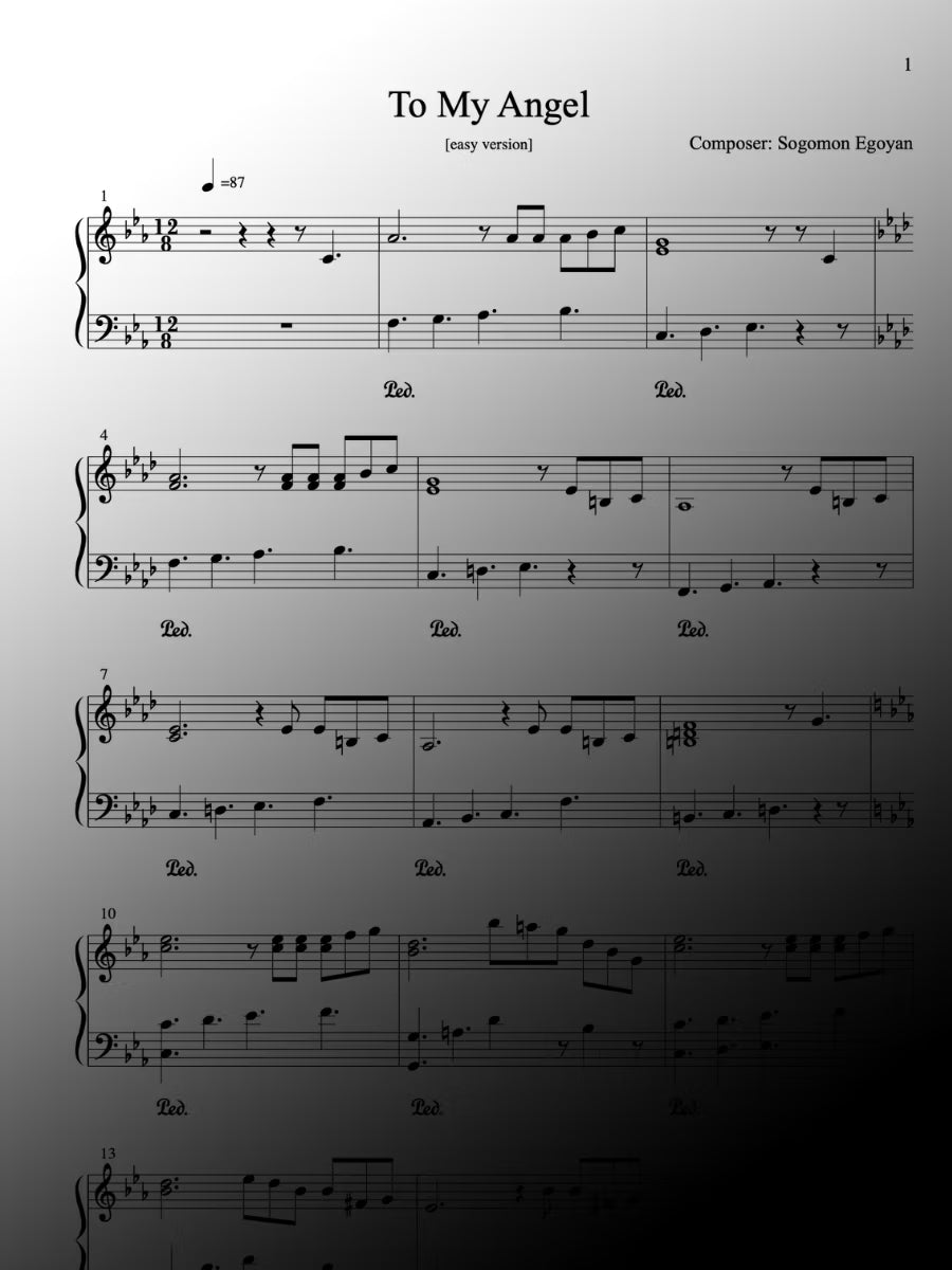 To My Angel - Piano Sheet Music (Advanced and Easy versions)